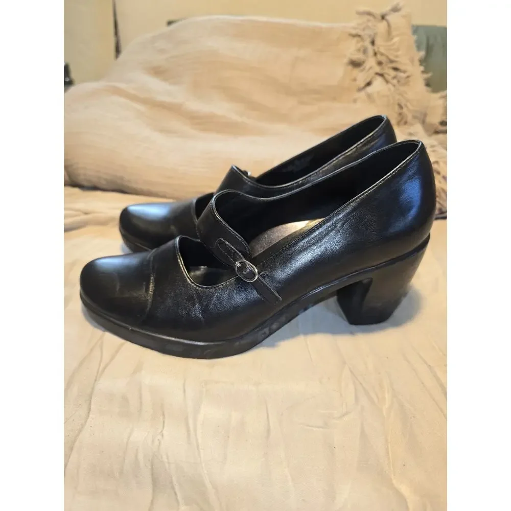 Black leather Mary Jane Dansko chunky block heel womens shoes pumps sz 38 7.5